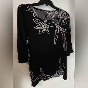 CLARA SUNWOO Black Top with White Floral Accents